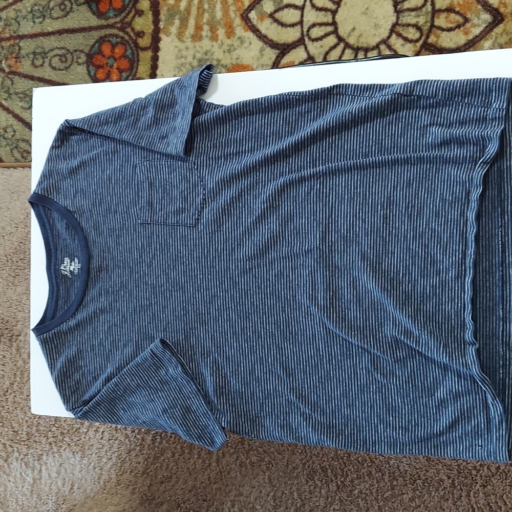 J Crew Mens Pocket Tee Medium 100% Cotton Blue With White Stripes